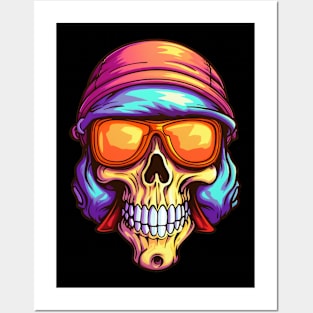 Skull with Sunglasses Psychedelic Color Posters and Art